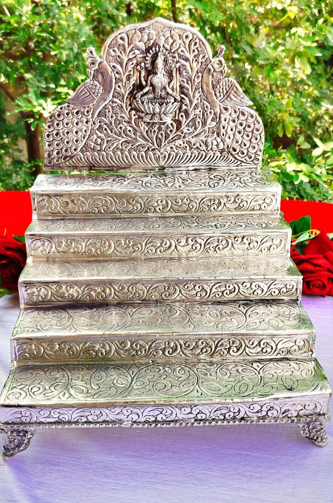 Germán silver 5 step Singh Asan for many idols temple/ gift item