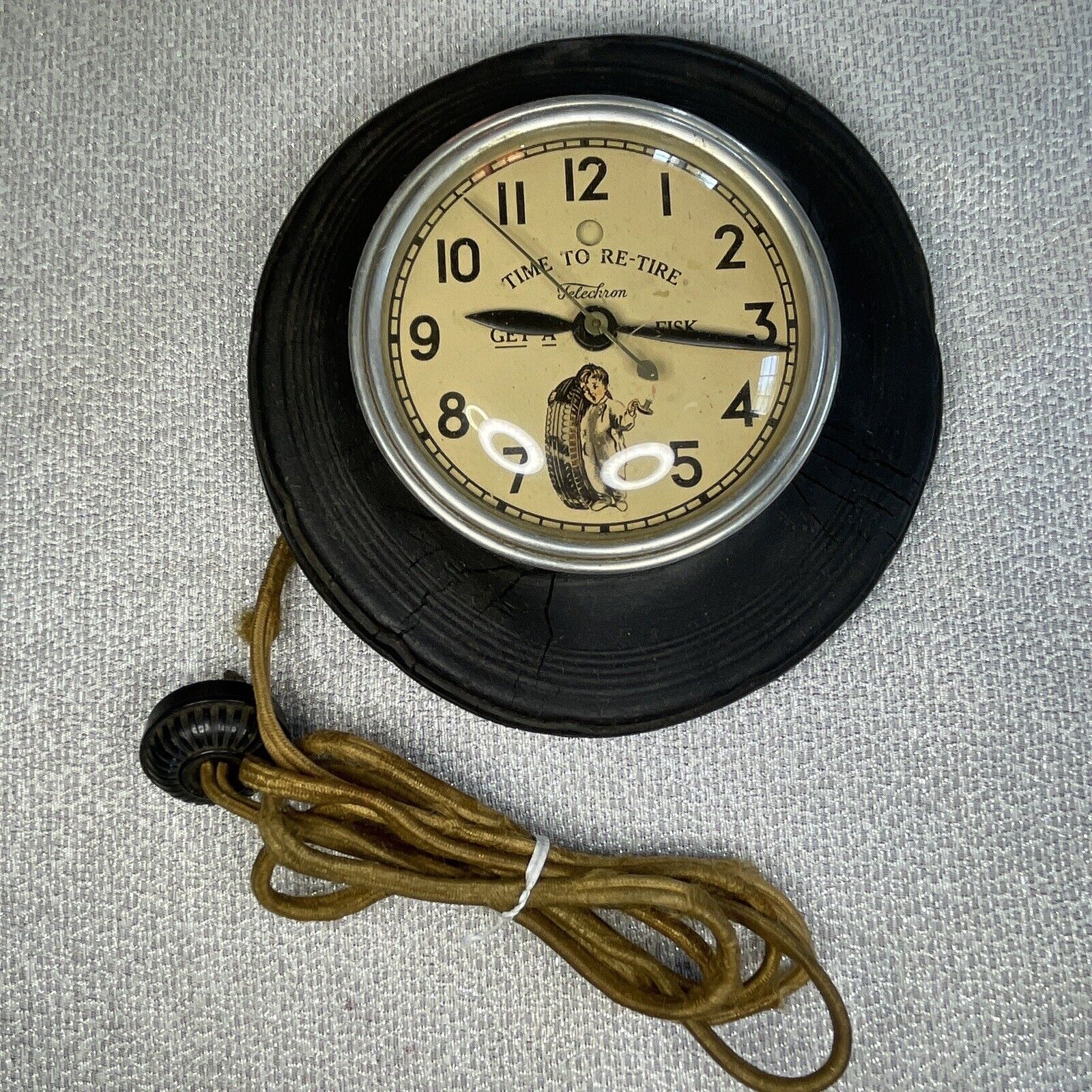 Original Vintage Fisk Tire Clock Telechron Time To Re-Tire Electric Clock