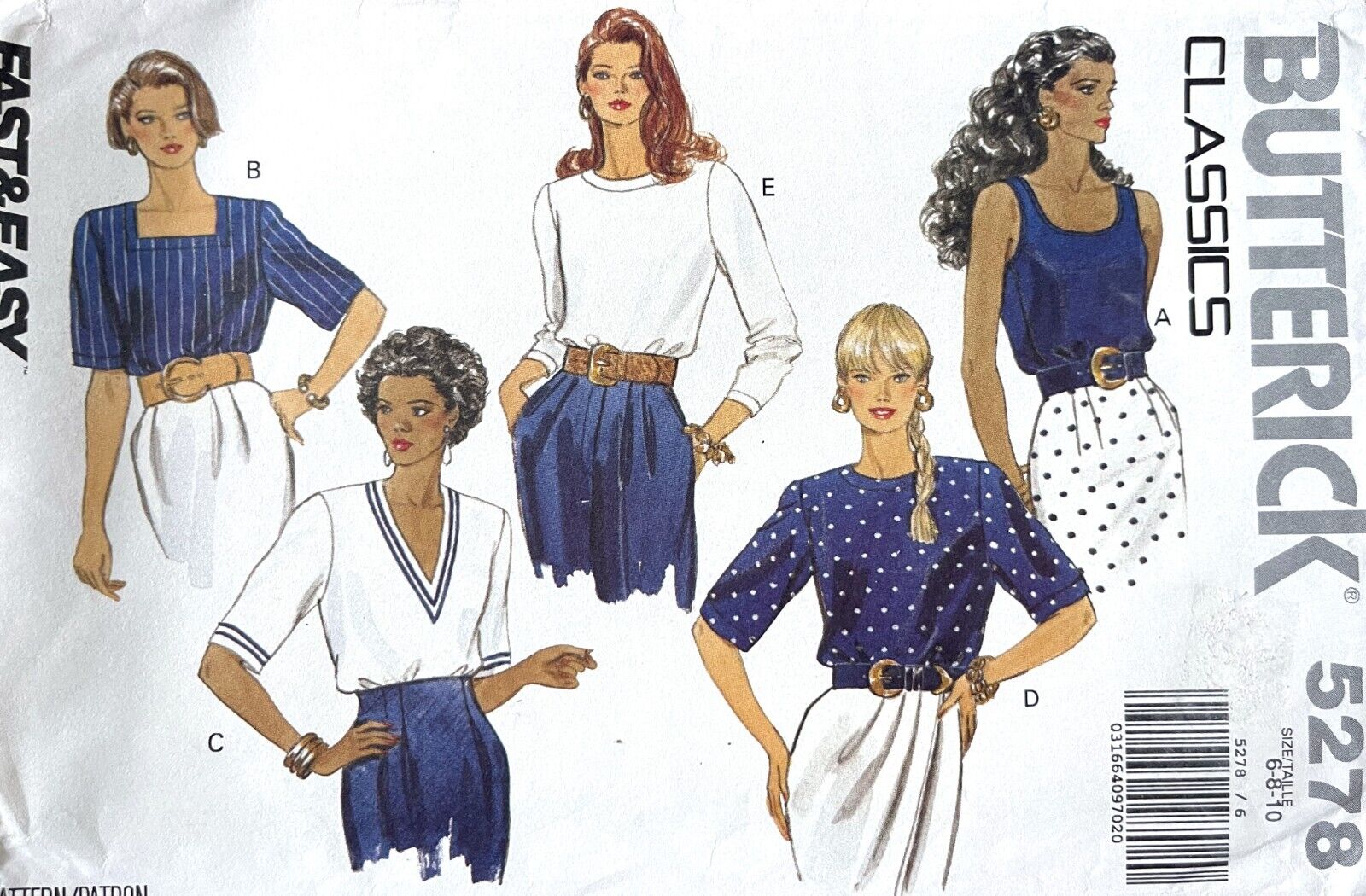 1990\'s Butterick Misses\' Top Pattern 5278 Size 6-10 UNCUT