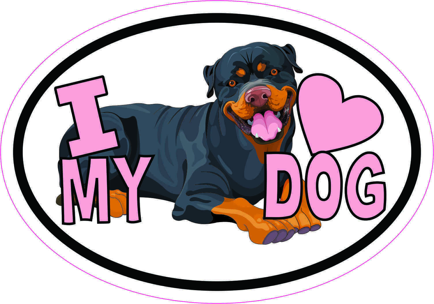 5in x 3.5in Rottweiler Oval I Love My Dog Sticker Car Truck Vehicle Bumper Decal