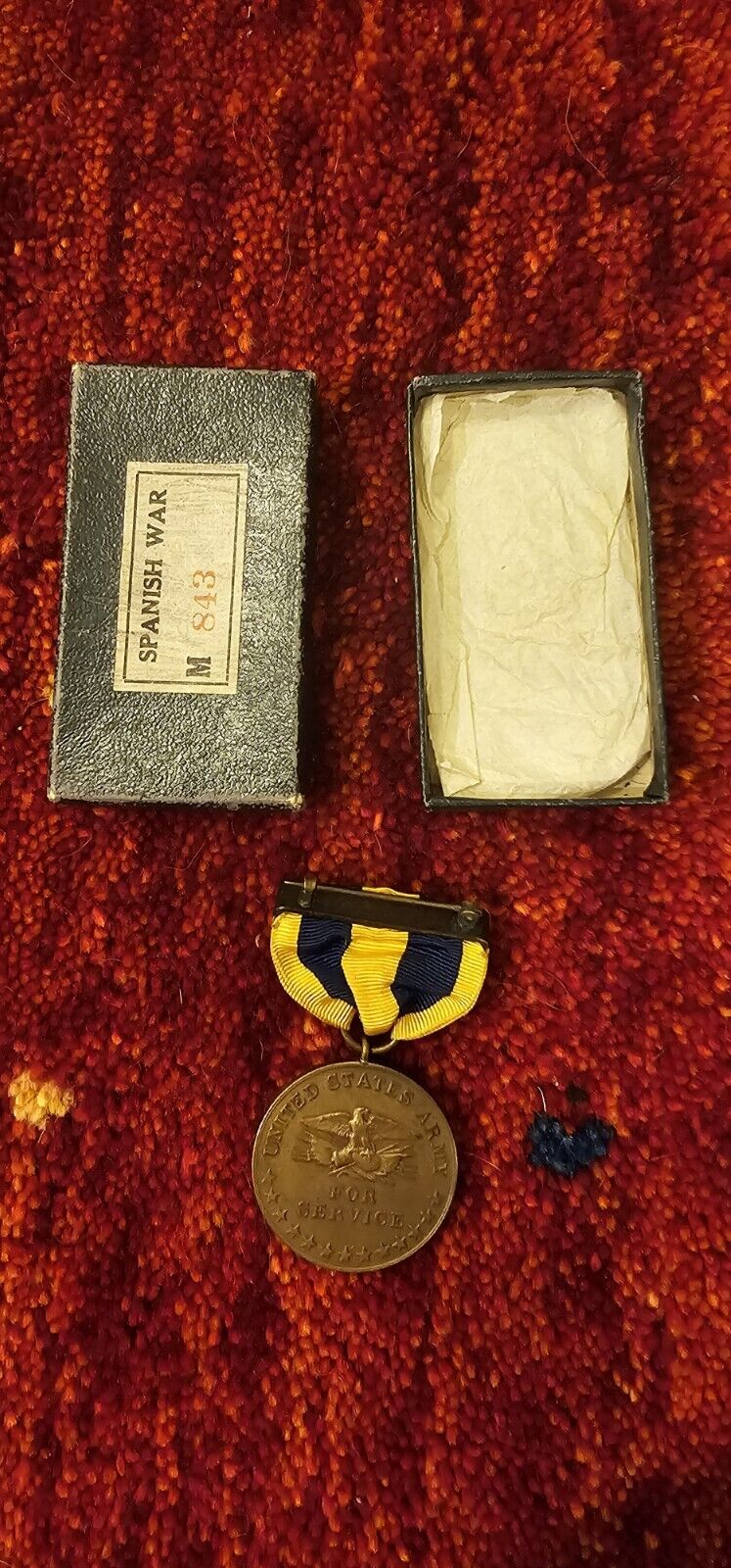 Spanish American War United States Army War Spain Service 1898 Medal W/ Box 