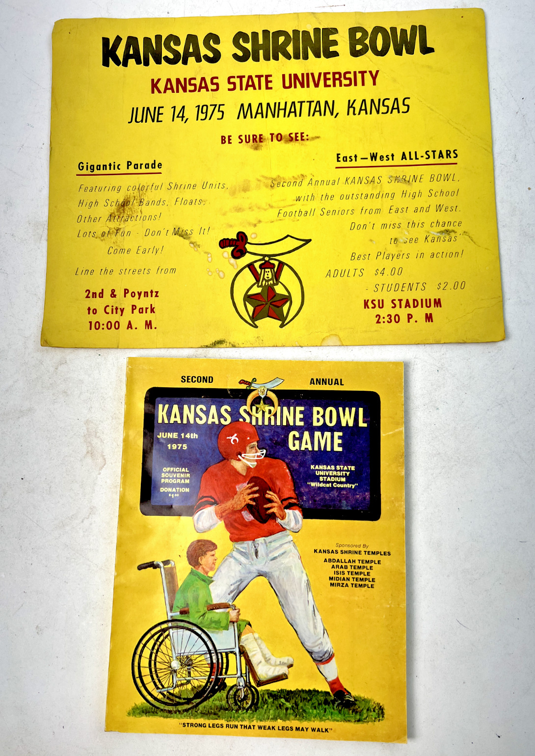 Vintage 1975 Kansas Shrine Bowl Advertising Sign and Official Souvenir Program