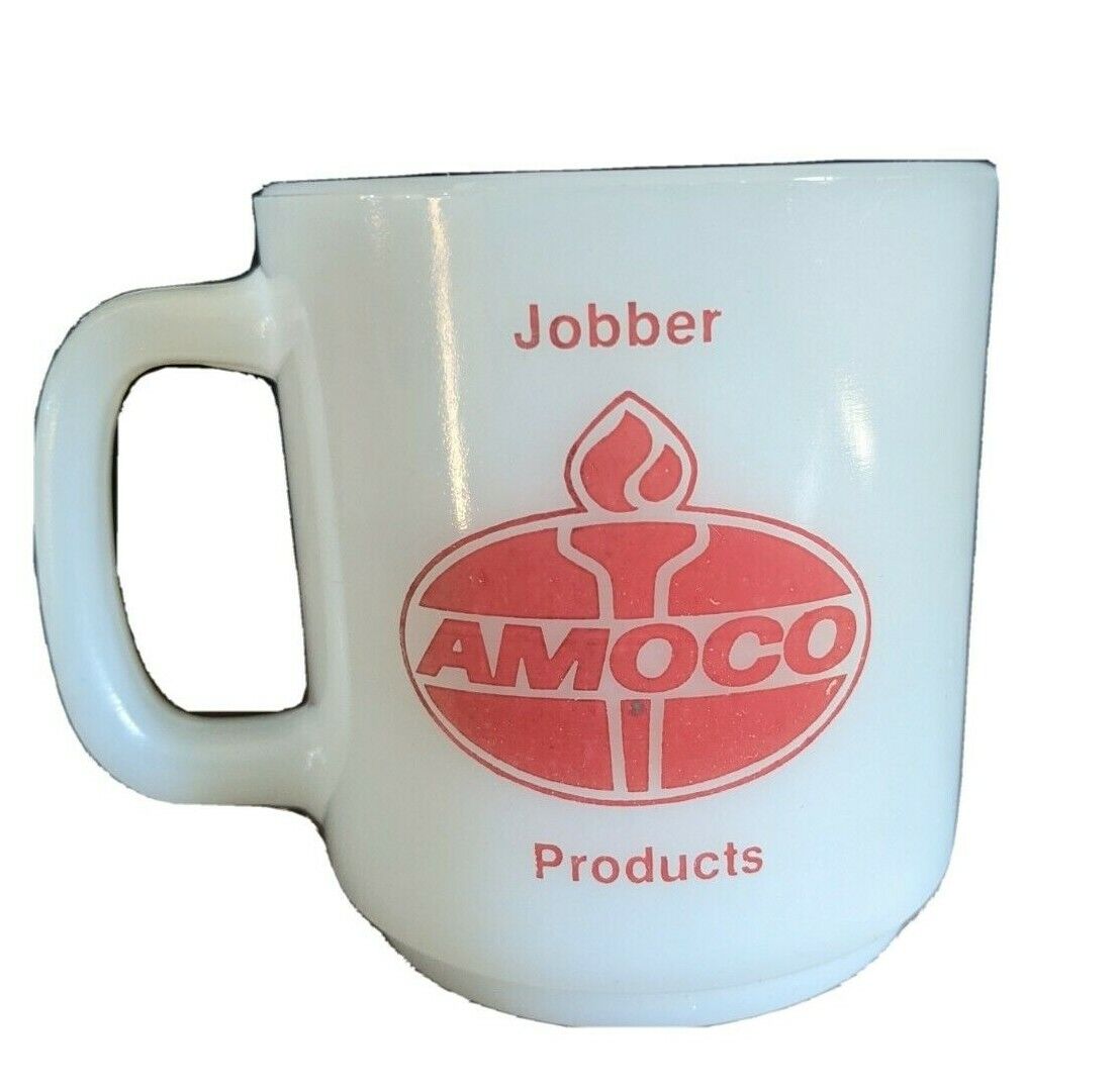 Vintage Amoco Oil Milk Glass Coffee Mug Red Stern Freeman South Dakota SD Gas