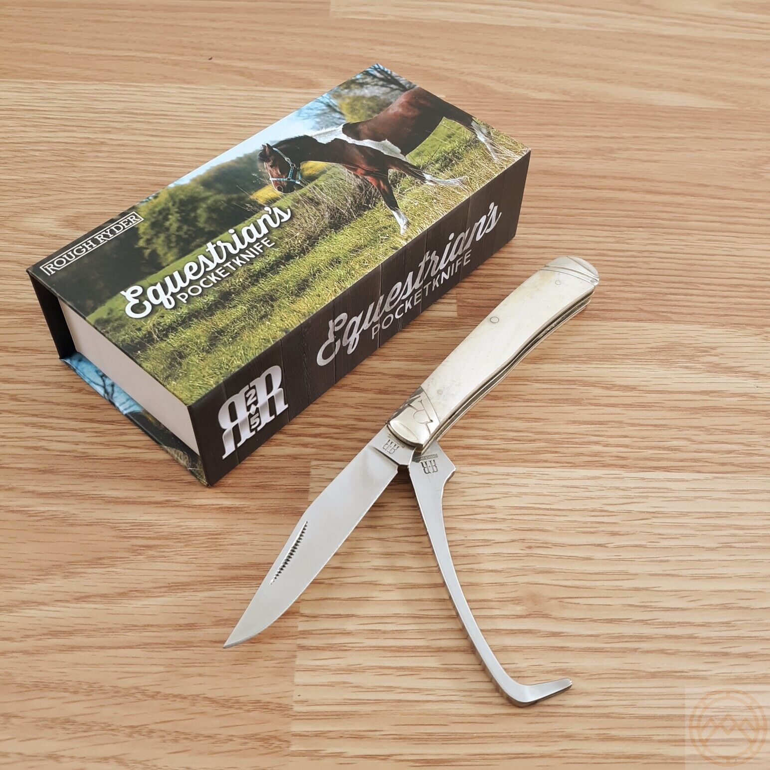Rough Ryder Equestrian Pocket Knife Stainless Steel Blades Smooth Bone Handle