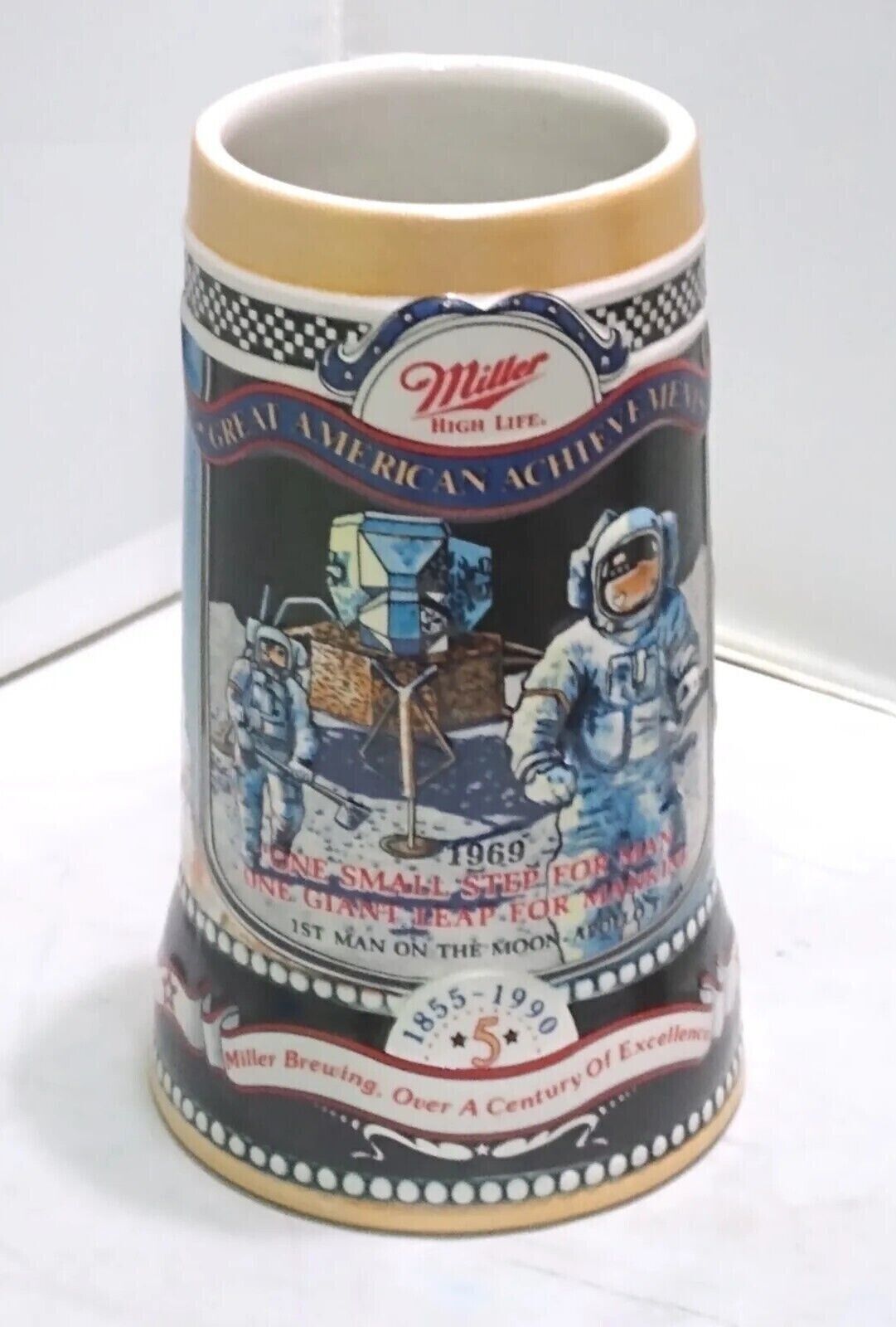 Miller High Life NASA 1855-1990 Beer Stein Mug 1969 Great American Achievements