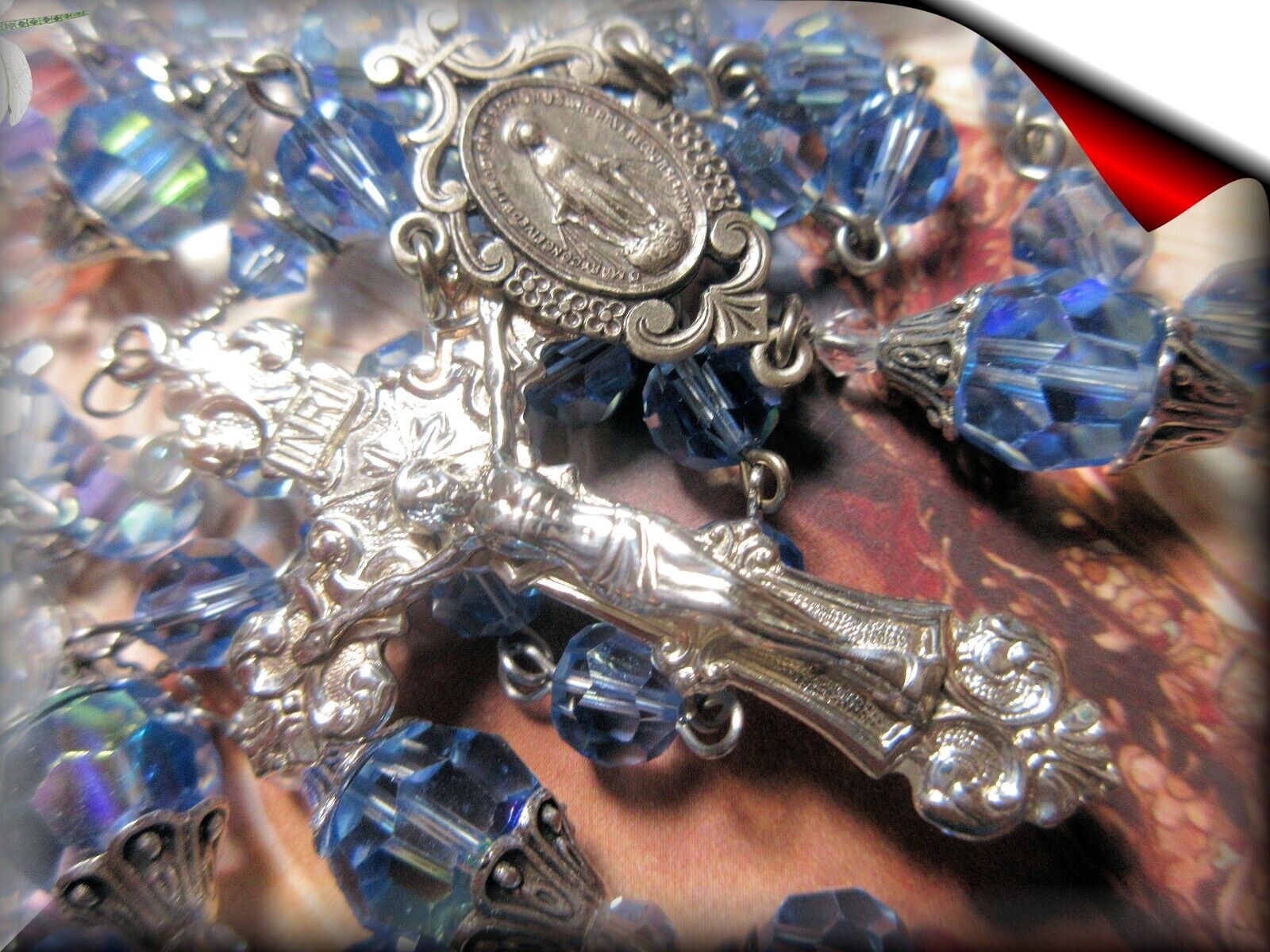 Artisan Rosary Vintage Swarovski Lt. Sapphire .925 SS Blest