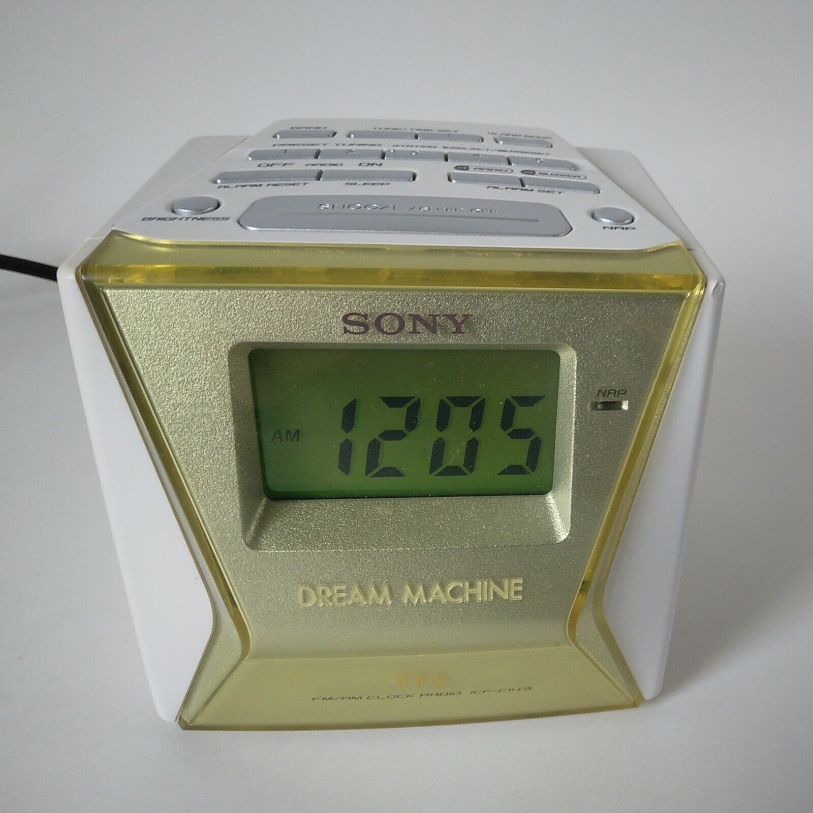 Sony ICF C143 Cube Radio Alarm Clock-AM/FM-Back lit LED-Dimmable-Tested Works