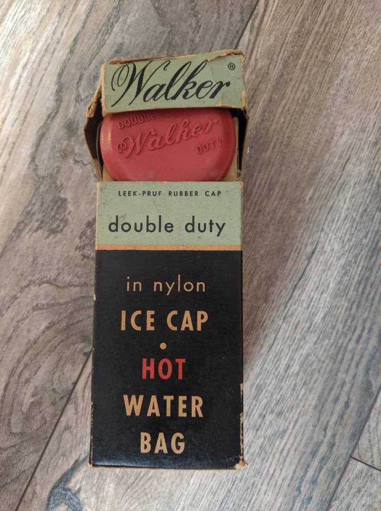 Vintage~ 40s~ Walker~ Double Duty Nylon Hot Water Bag Ice Cap~ Original Box~2 Qt