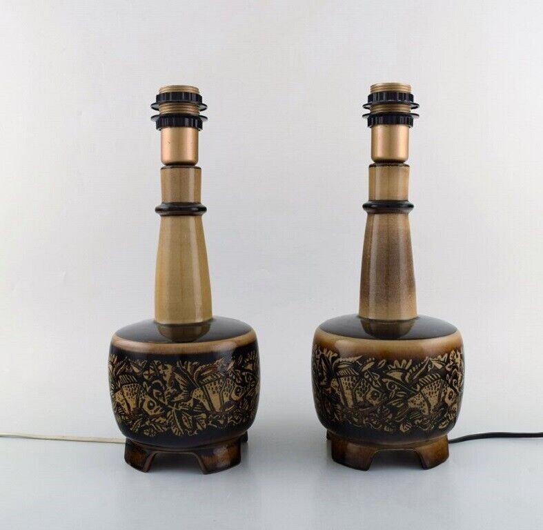Nils Thorsson (1898-1975) for Royal Copenhagen. Two stoneware table lamps.