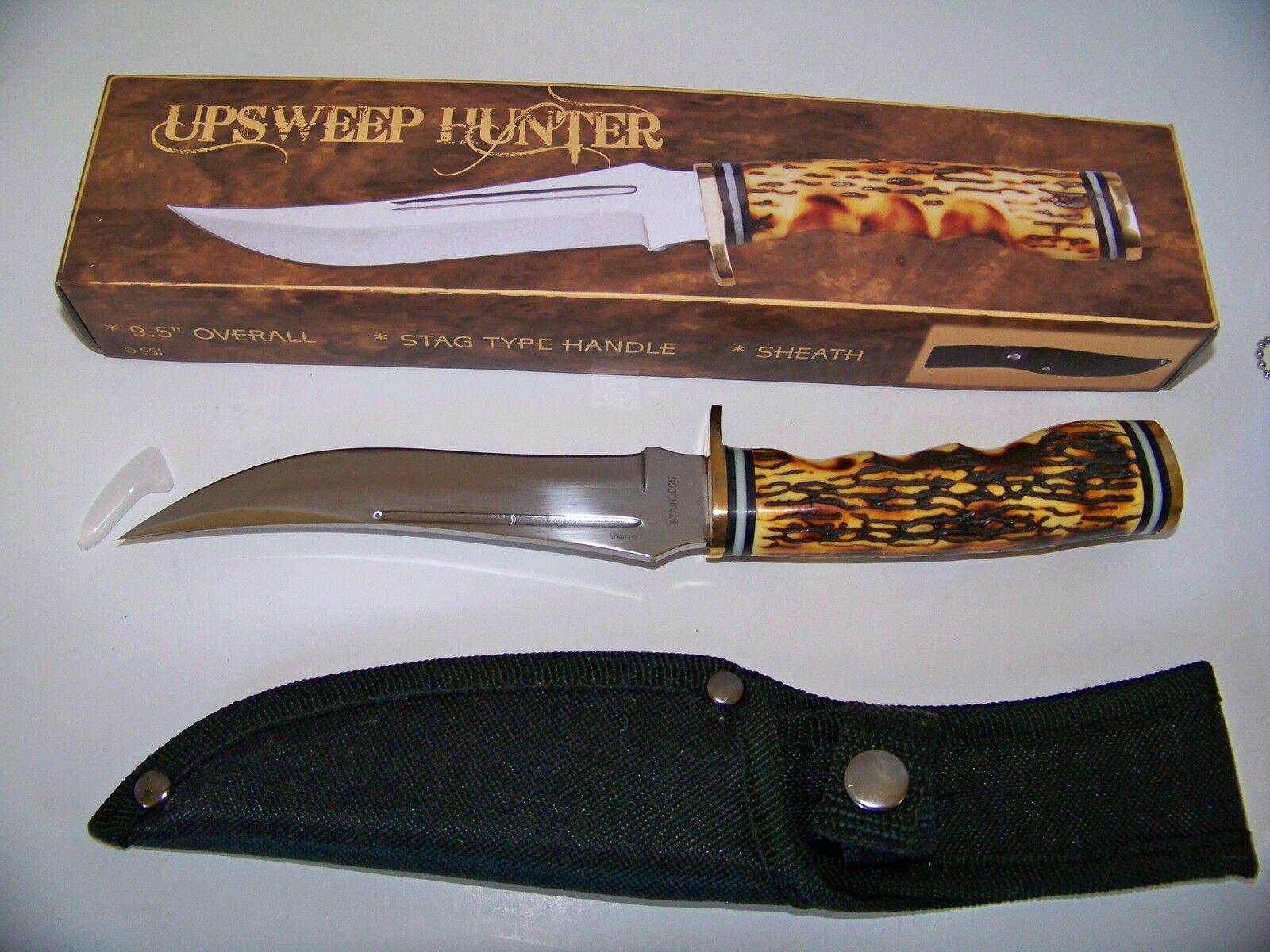 Upswept Hunter Stag Knife Skinner Survival Knife Razor Sharp 9.5” Fixed Blade