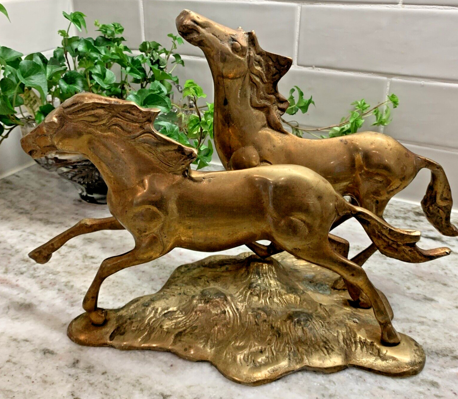 Vintage Wild Horses Galloping Free - Great Beauty Captured in Brass Sculpture