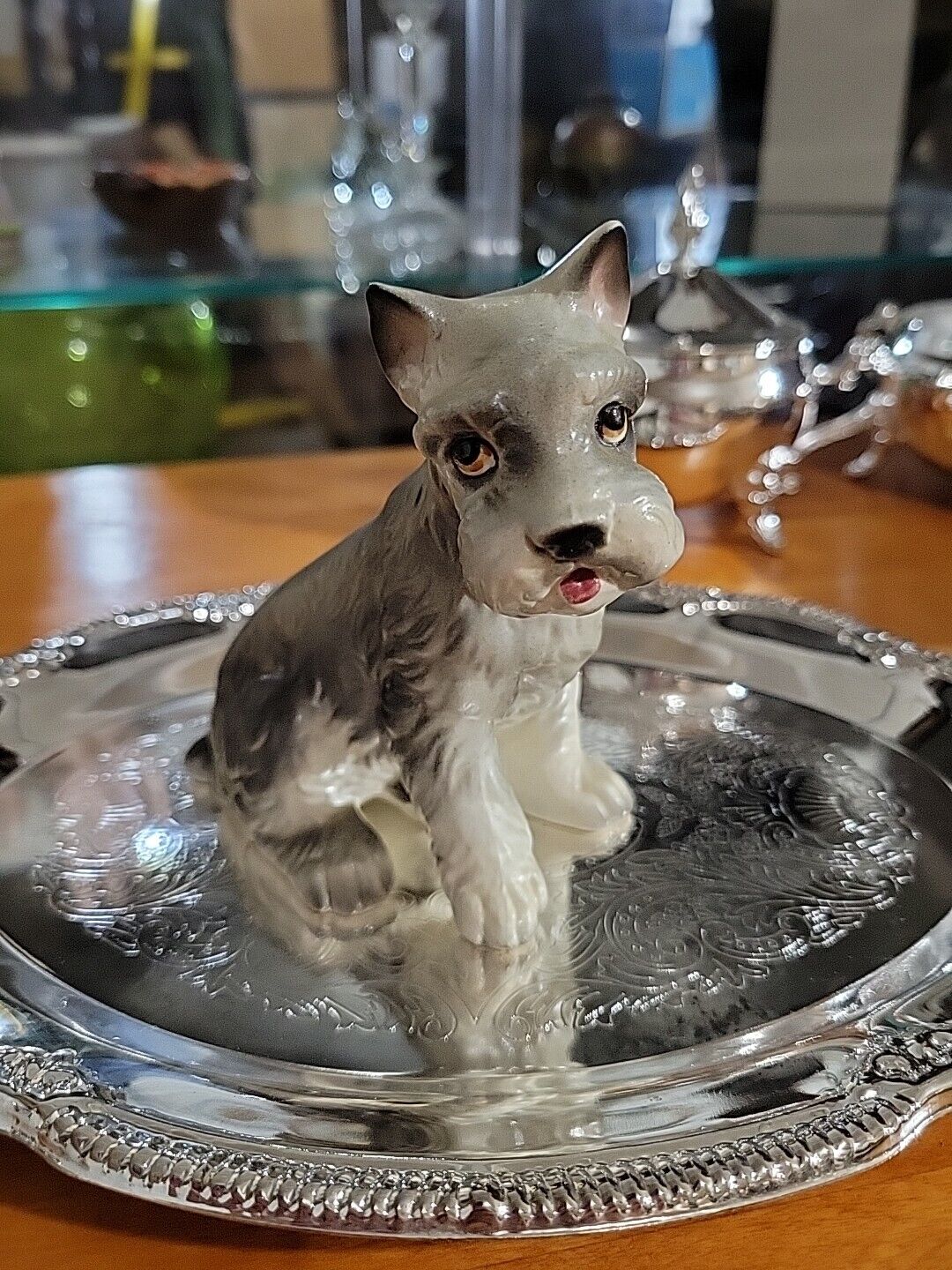 Vintage Lefton Gray Porcelain Schnauzer Dog Collectible Figurine How Cute Am I? 