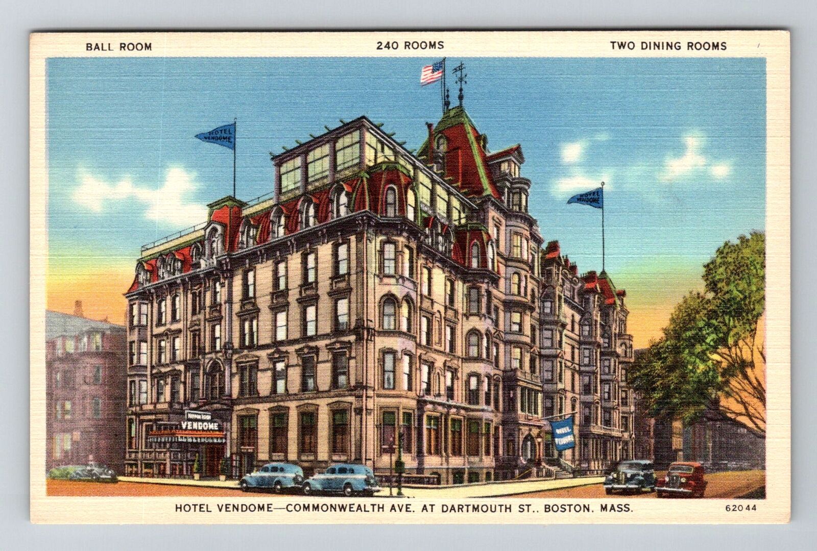Boston MA-Massachusetts, Hotel Vendome, Advertising, Vintage Postcard