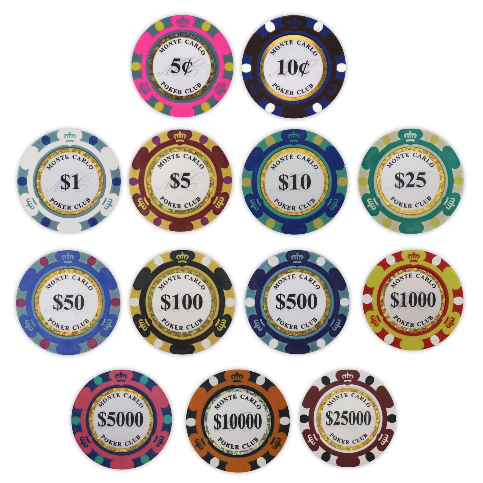 200 Monte Carlo Club Poker Chips - 14 gram - Pick Your Denominations
