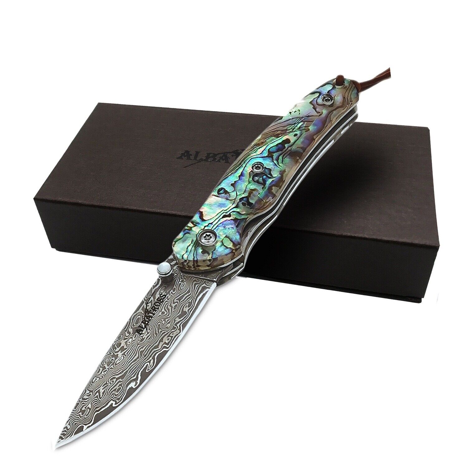 ALBATROSS 6.5\'\' Damascus Steel Abalone Seashells Folding Pocket Knife (HGDK015B)