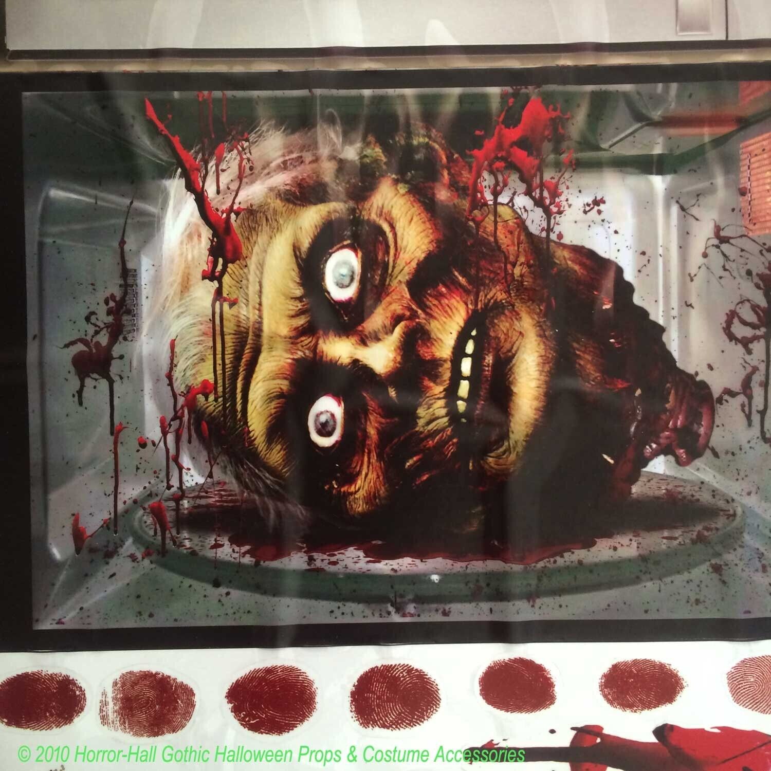 Bloody Microwave ZOMBIE HEAD Sticker Cling Cannibal Horror Prop Decoration-SMALL