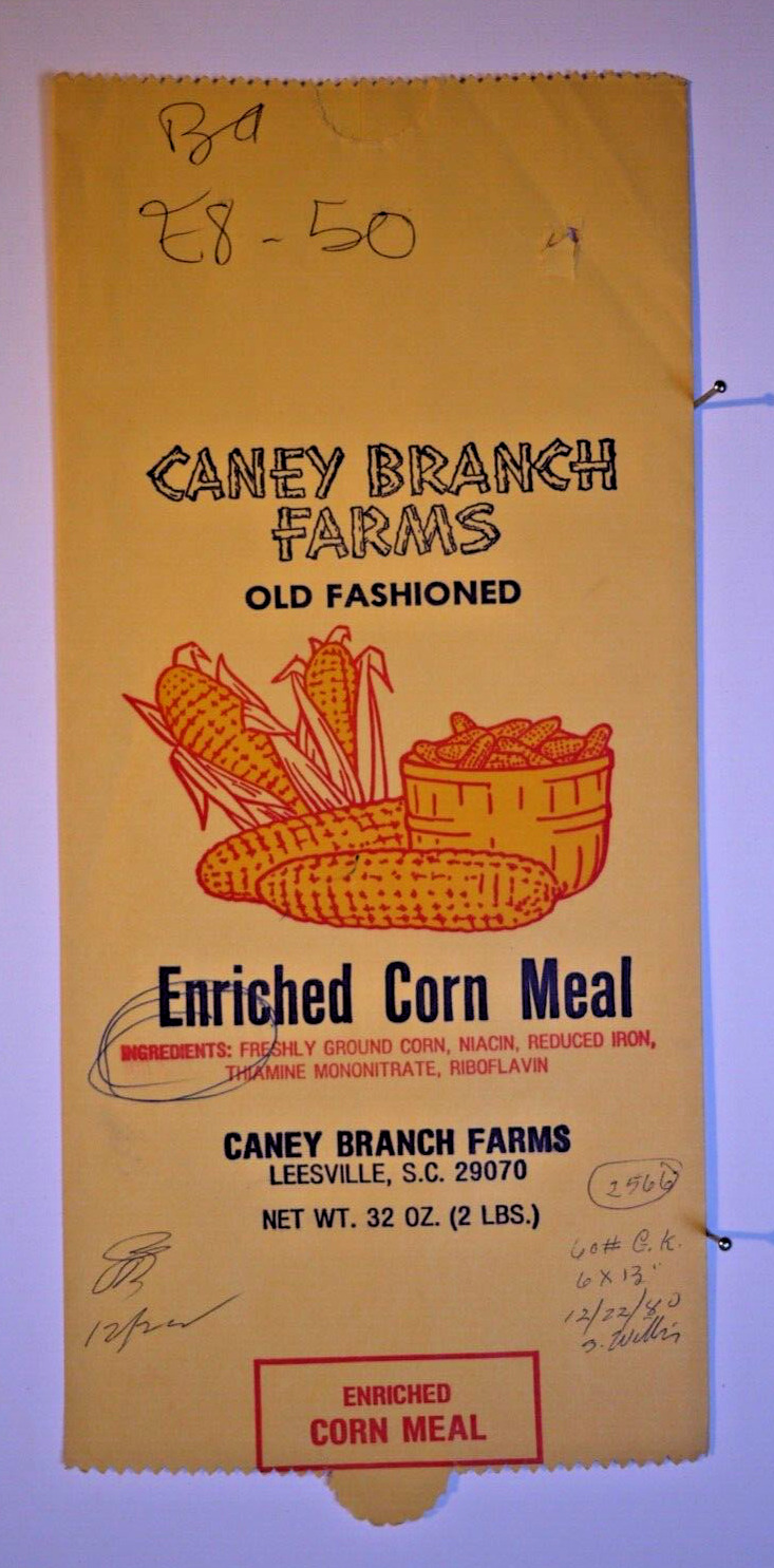 Vintage Paper Sack Bag - CANEY BRANCE FARM CORN MEAL, LEESVILLE, SC  1980