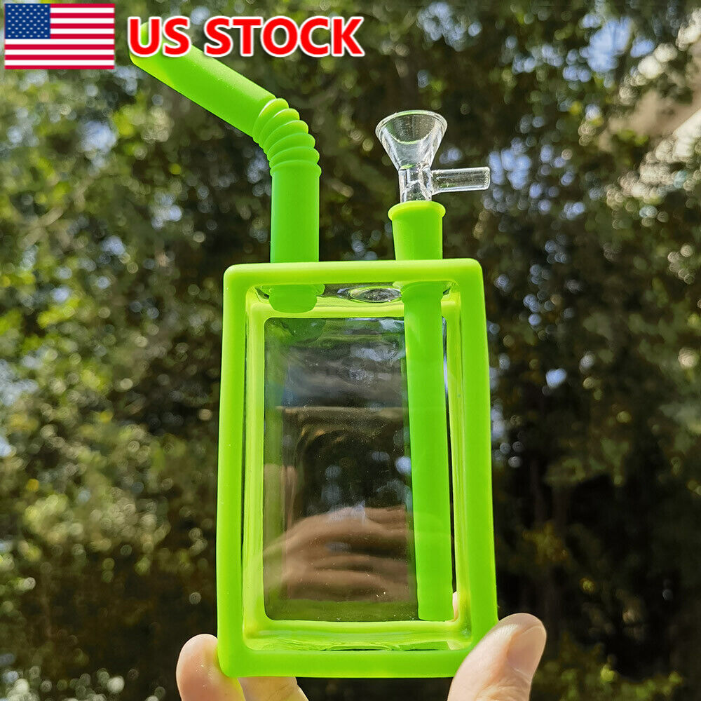 7'' Green Juice Box Glass Water Pipe Smoking Hookah Shisha Pipes Bubbler Bong