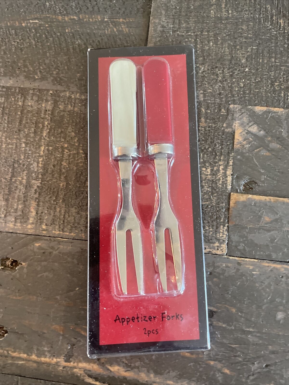 RED AND WHITE VINTAGE NEW APPETIZER FORKS 2PCs dc7