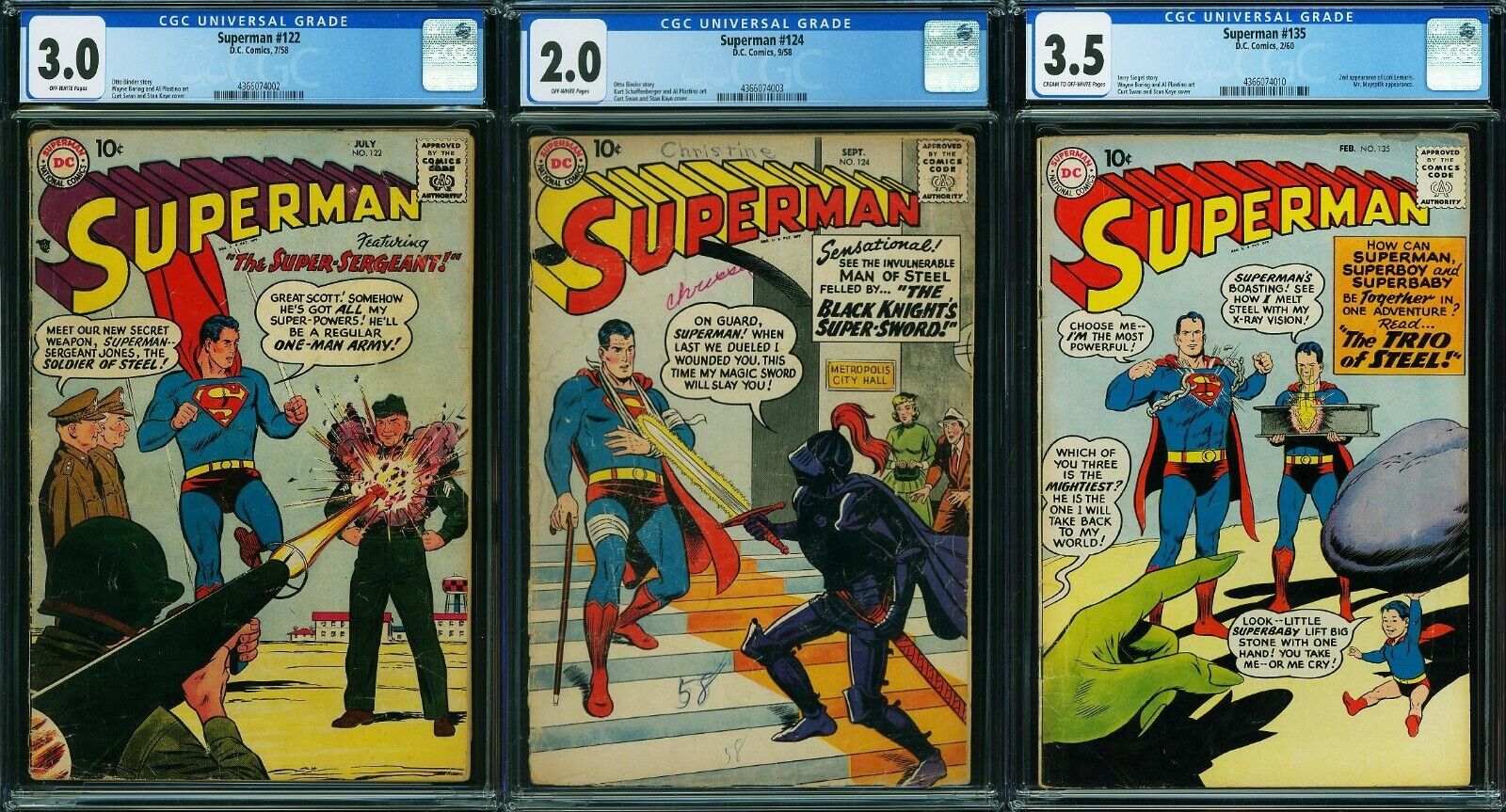 Superman #122, #124, & #135 CGC Lot Silver DC (Black Knight & 2nd Lori Lemaris)
