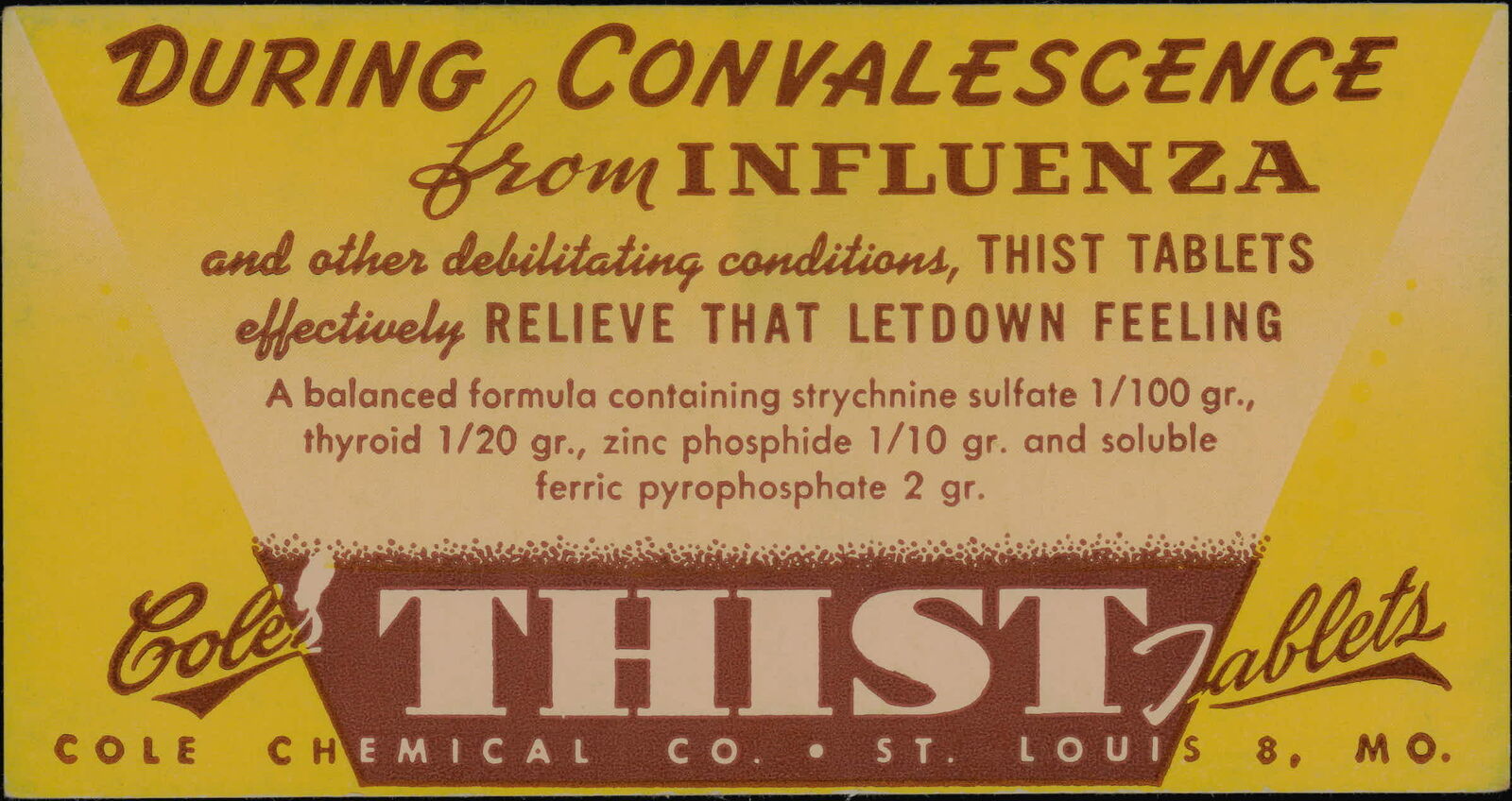 Vintage Advertising Ink Blotter DURING CONVALESCENCE INFLUENZA THIST TABLETS