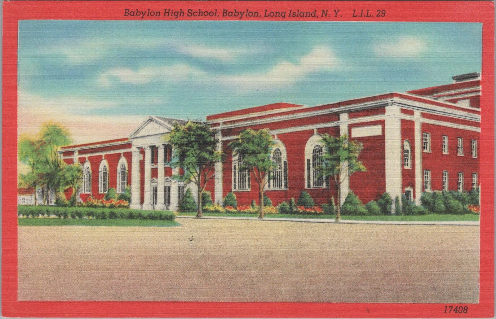 Postcard Babylon High School Babylon Long Island NY 