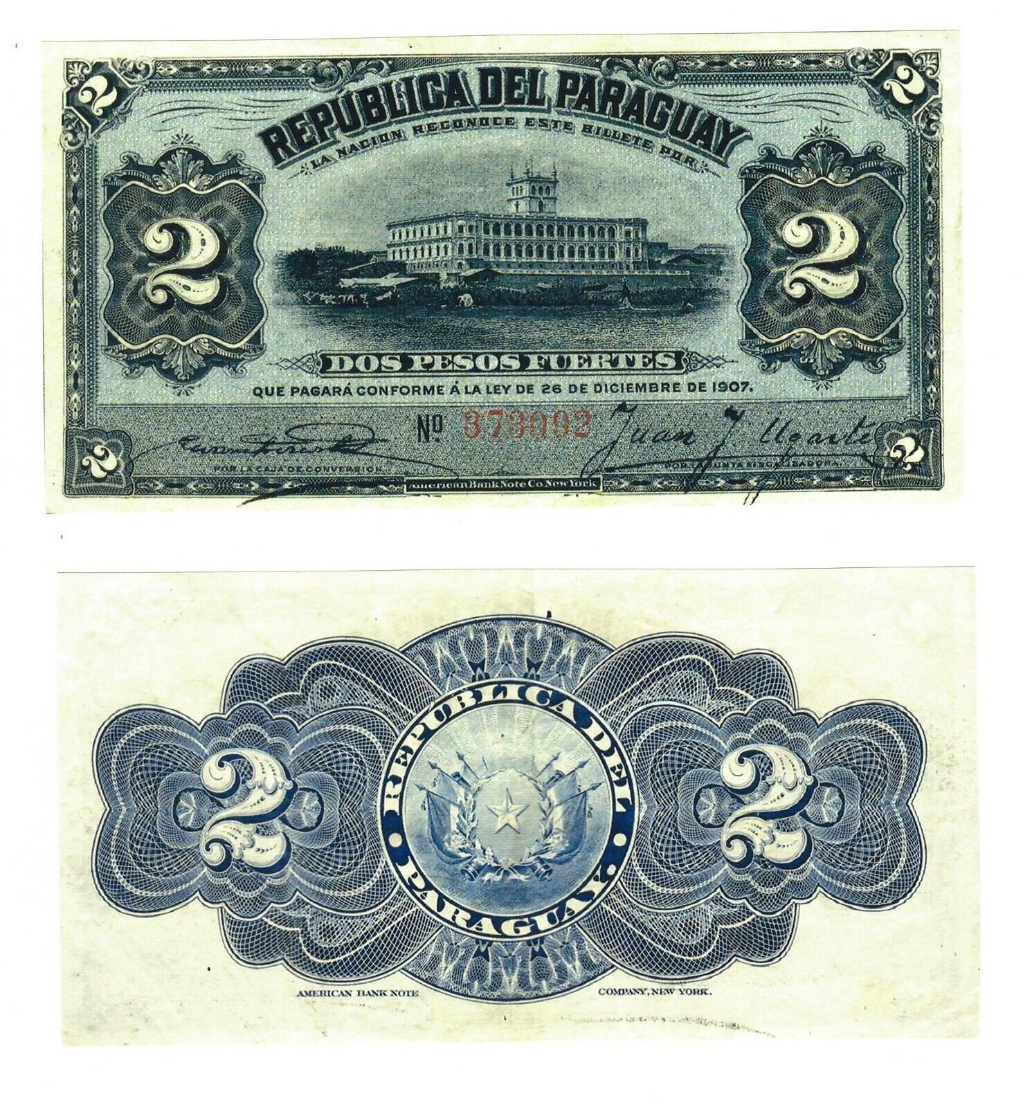 -r Reproduction -   Paraguay 2 pesos 1907  Pick #117  355