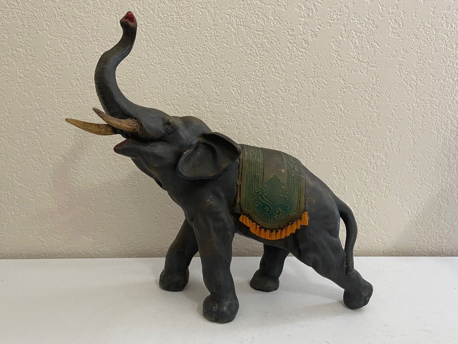 Vintage Antique Spelter Metal Sculpture Statue of Elephant with Trunk Up