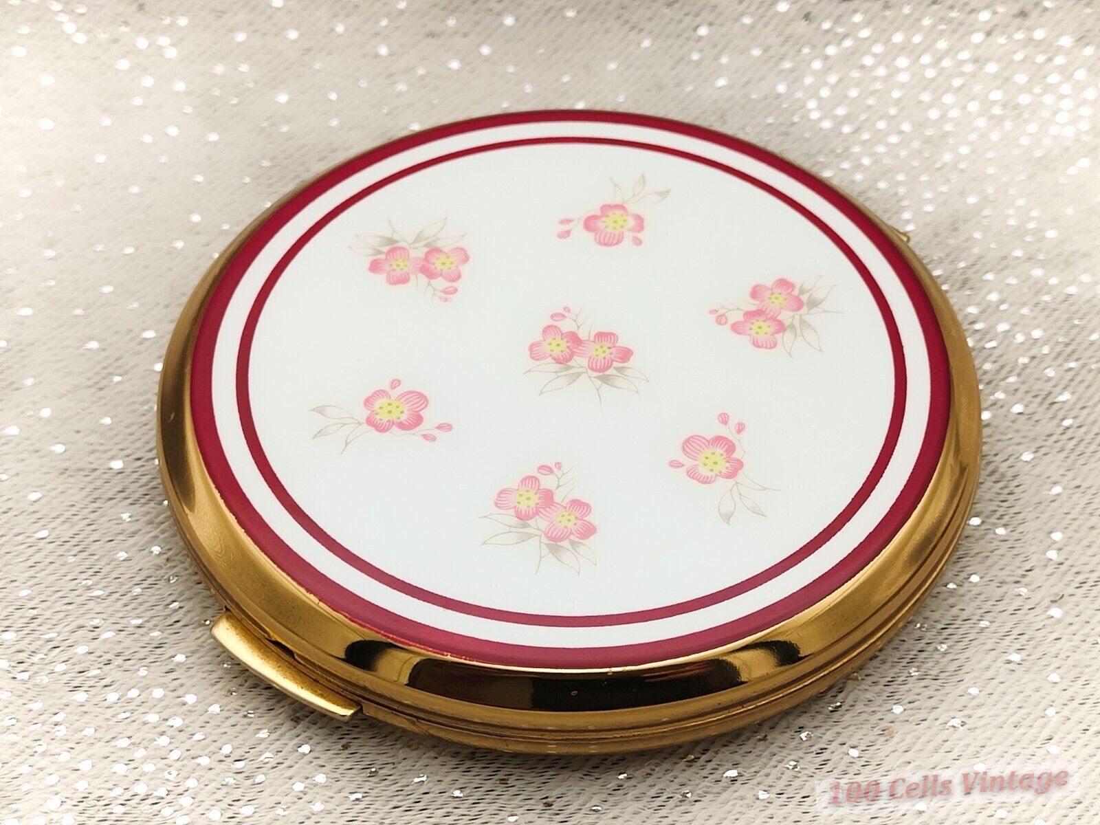 Stratton Pink Flowers Floral-Vintage Ladies Powder Compact -CH