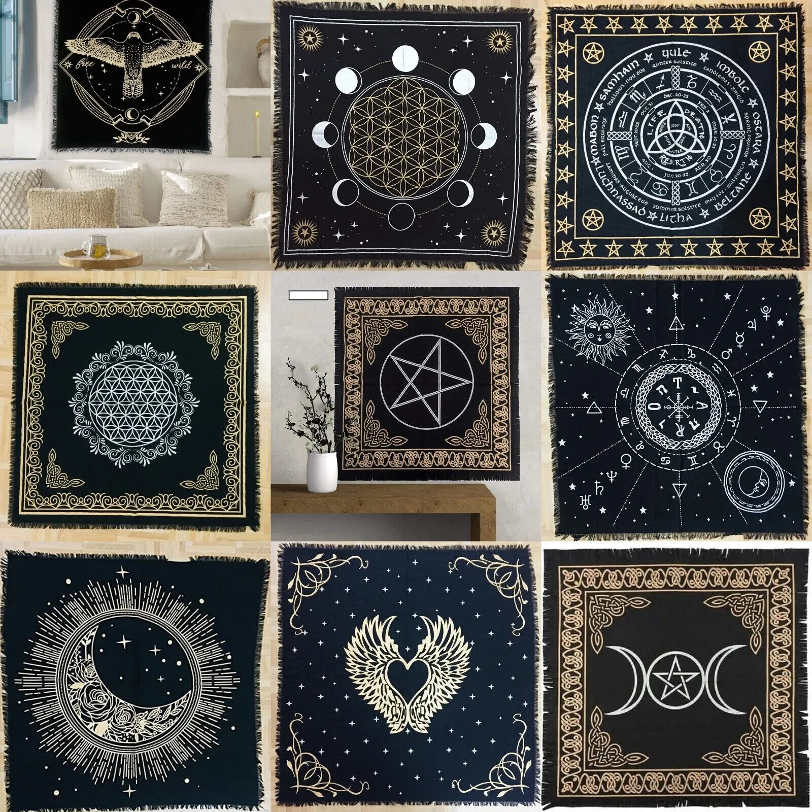 Lot Of 50 Pcs Altar Cloth Tarot Witchcraft Card Square Golden Table Napkin Decor