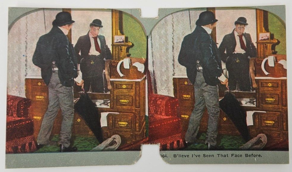 Victorian Stereograph Humorous~Believe I have Seen That Face Before~Hangover~Bar