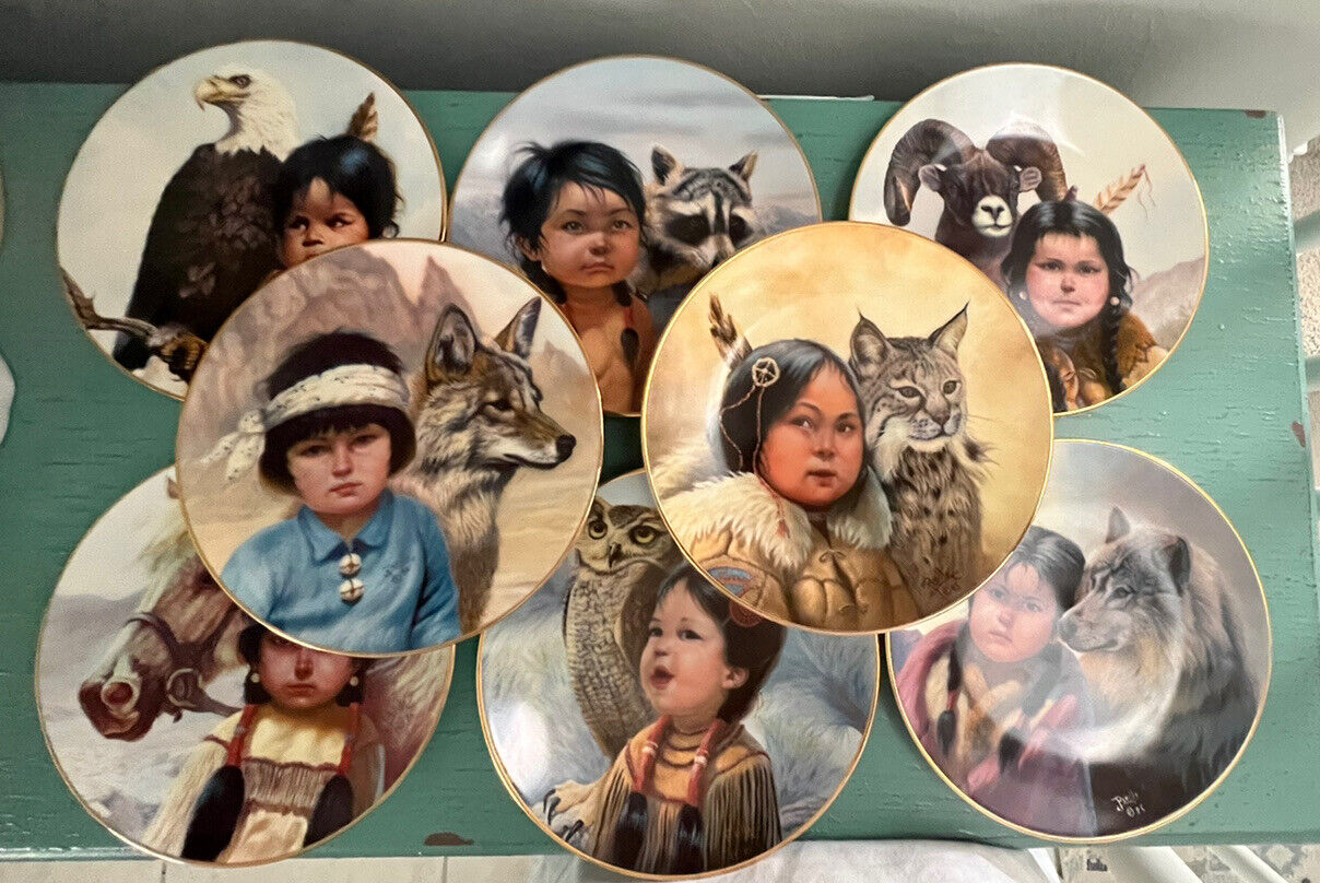 VTG Set Pride of American Indians Collector 8 Plates by Perillo Animals Children