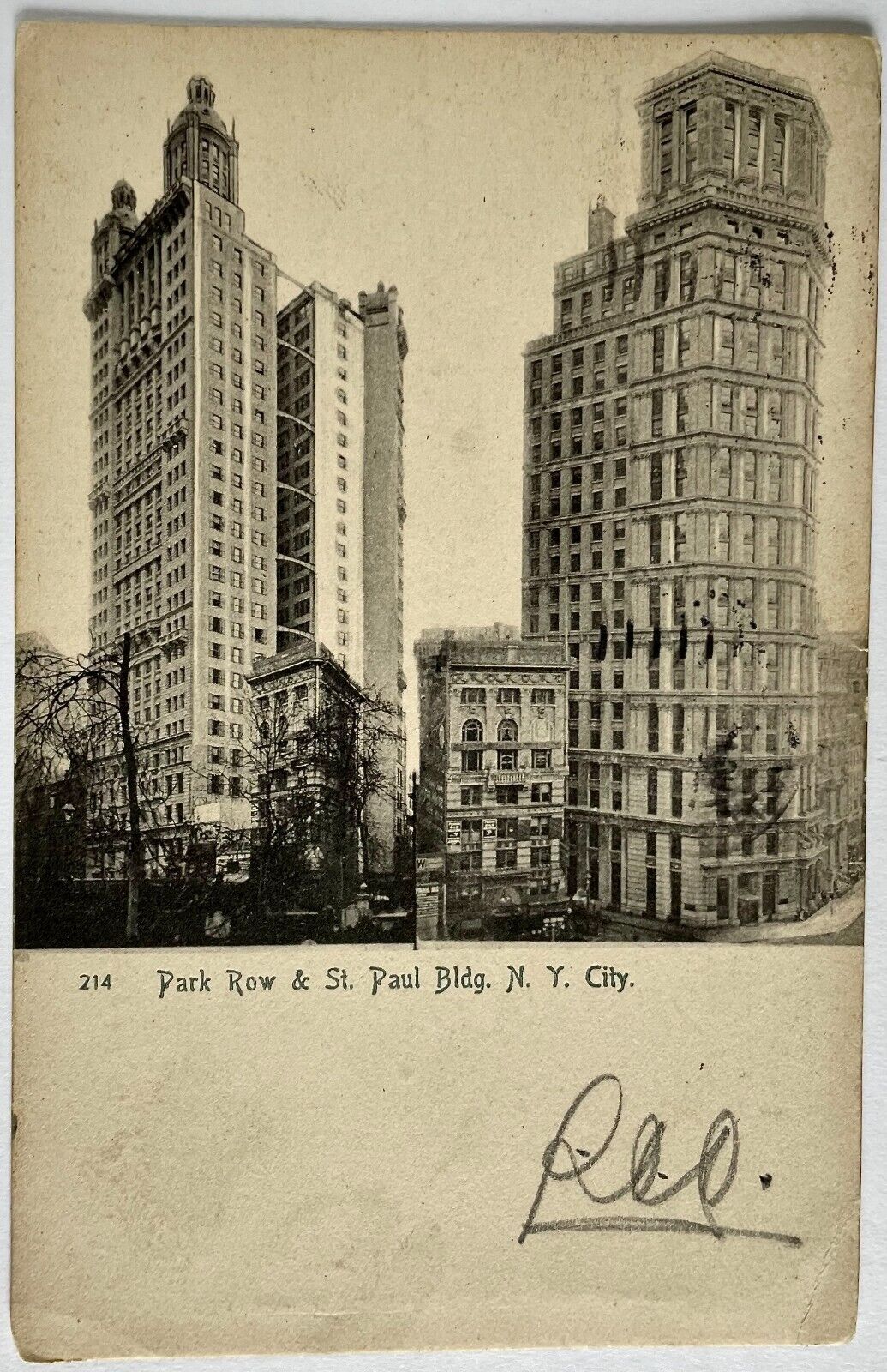 Park Row & St. Paul Bldg. 1906, Vintage New York City Postcard. Real Photo