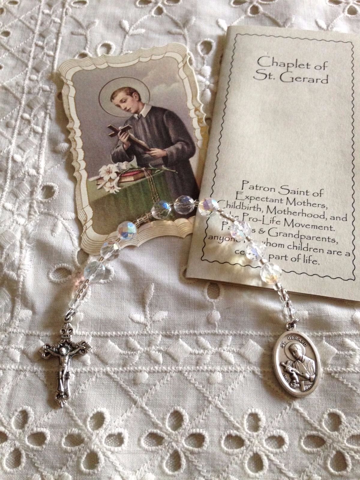 NEW ST. GERARD Hand-made CHAPLET, CZECH CRYSTAL AB BEADS, INFERTILITY  It works