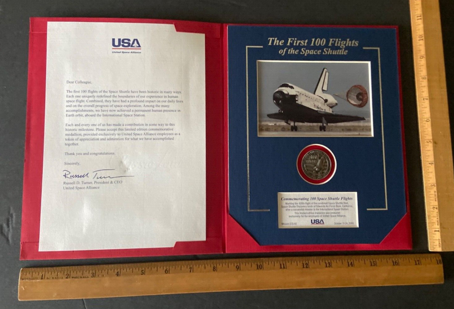United Space Alliance First 100 Flights Award STS-92 October 11-24, 2000 w/Coin