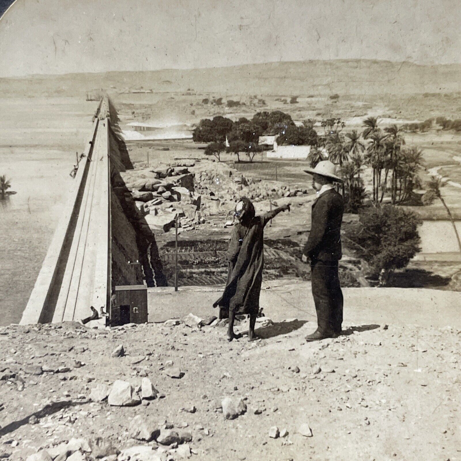 Antique 1909 Huge Dam On The Nile River Egypt Stereoview Photo Card V3311