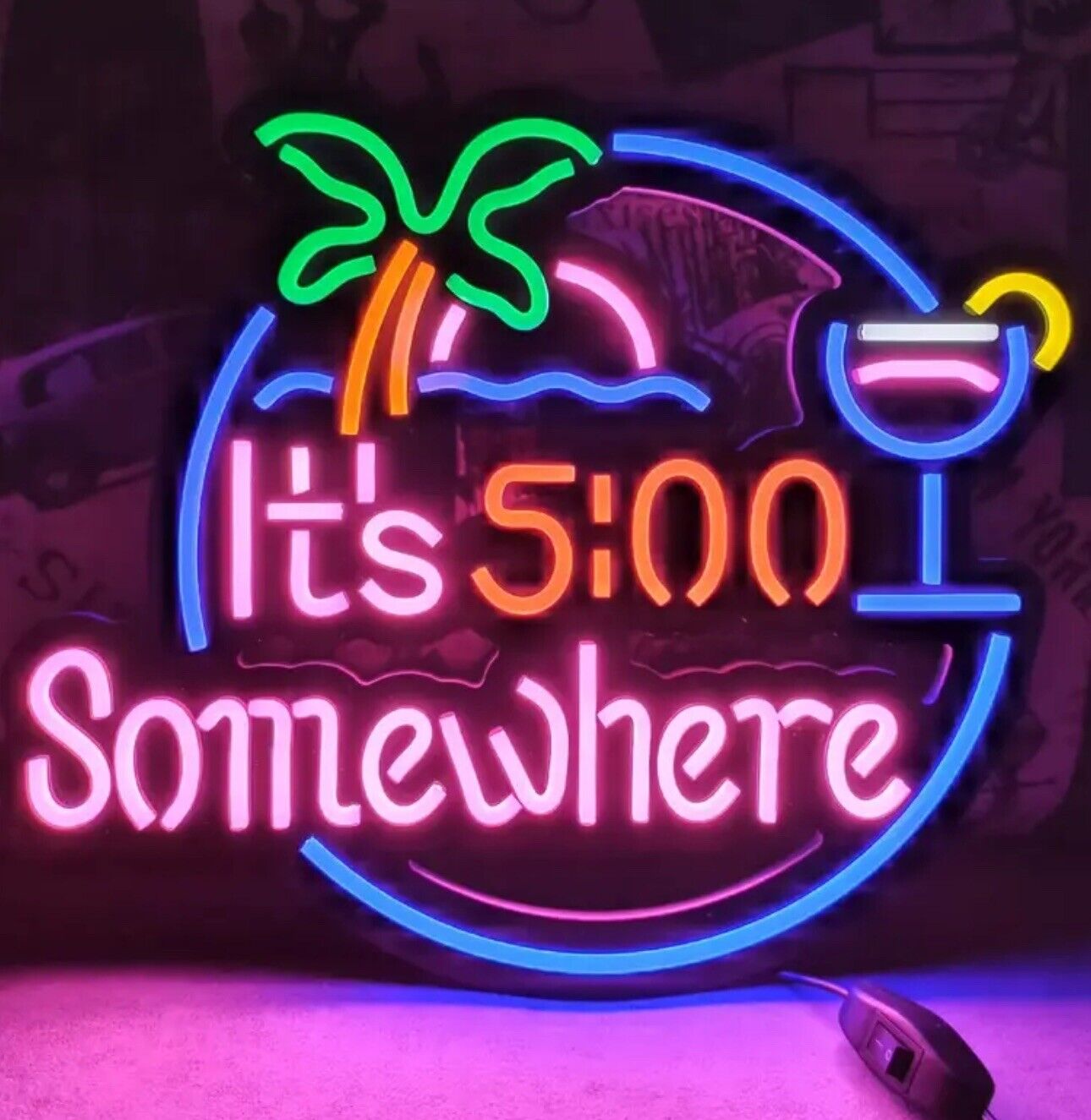 It’s 5 O’Clock Somewhere Neon Sign LED Lamp Wall Decor Bar Parrot Beach Signs