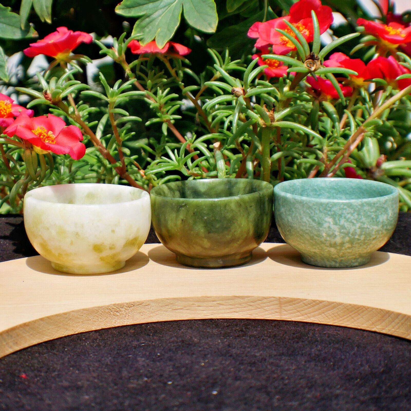 3PCS Natural Jade Bowl Gemstone Crystal Quartz Dish Sacral Chakra Healing Reiki