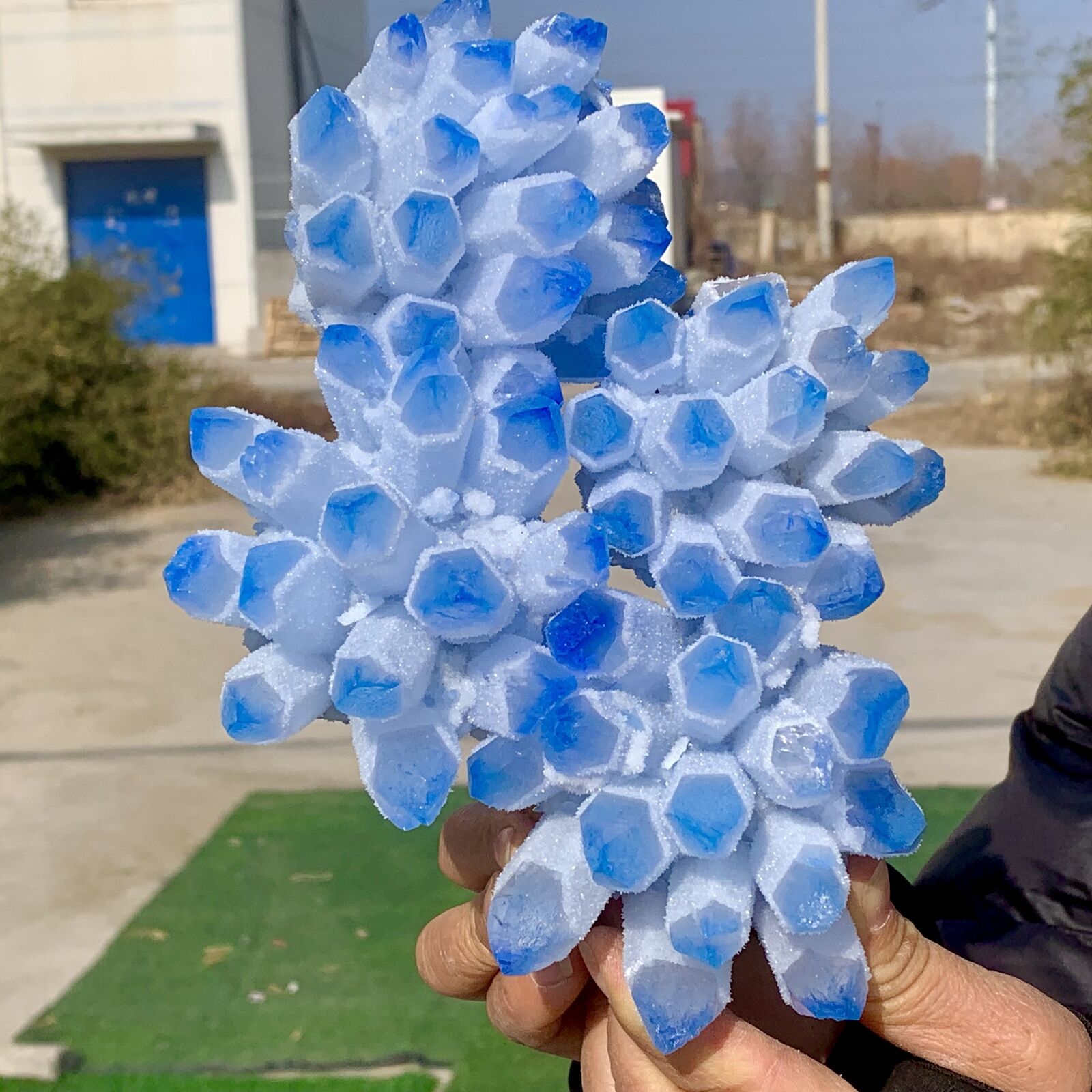 3.56LB New find sky blue phantom quartz crystal cluster mineral sample