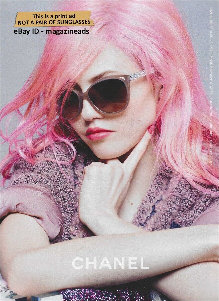 CHANEL Eyewear 1-Page PRINT AD 2014 CHARLOTTE FREE pretty girl pink hair lips