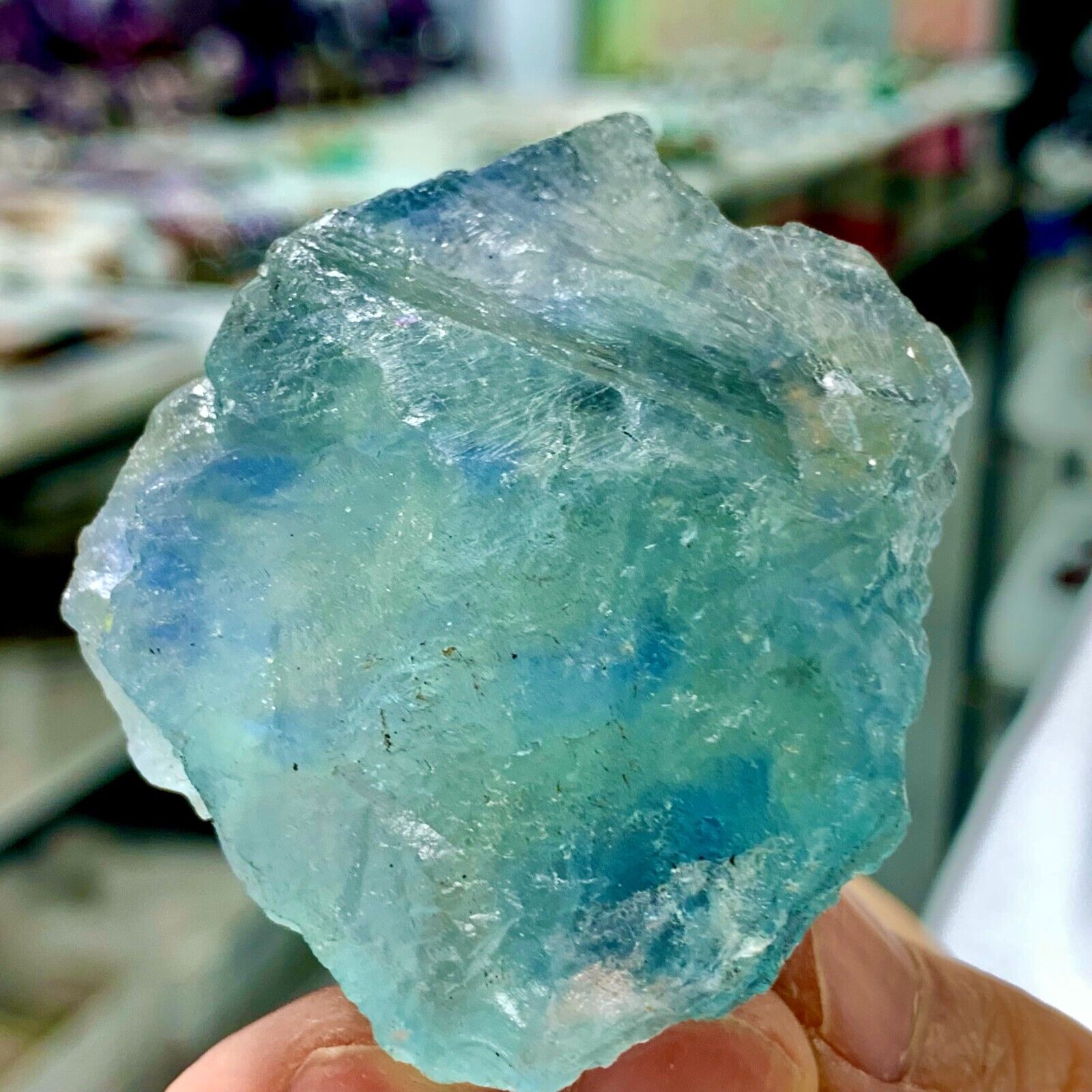79G Rare Transparent Blue Cube Fluorite Mineral Crystal Specimen/China