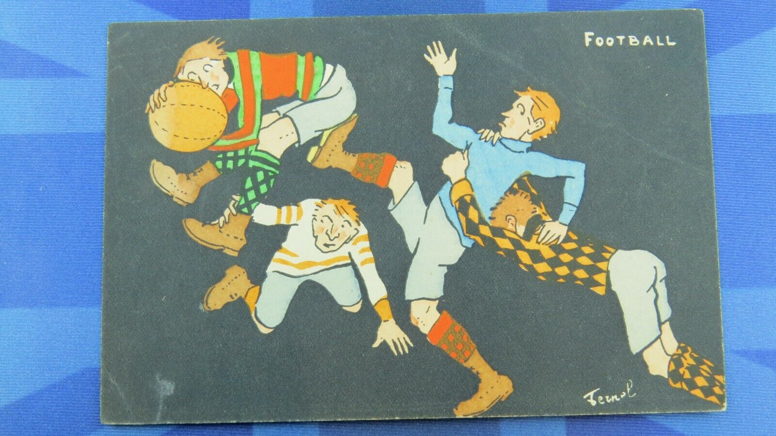 Vintage Sport Comic Postcard 1900\'s Rugby Union Football Player Theme
