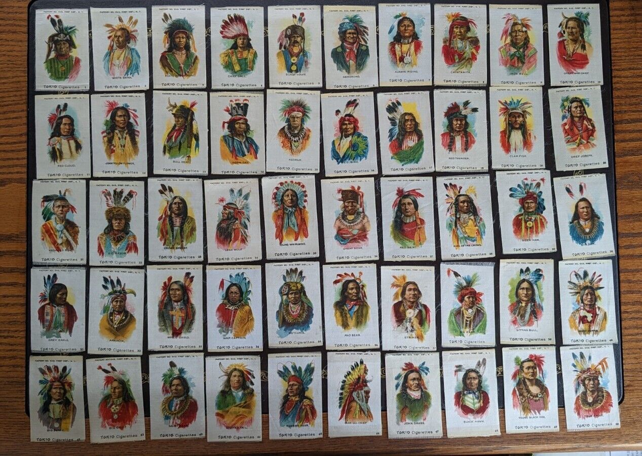 1910 S67 Tobacco Indian Chiefs Silks complete set (50) Tokio Cigarettes Numbered