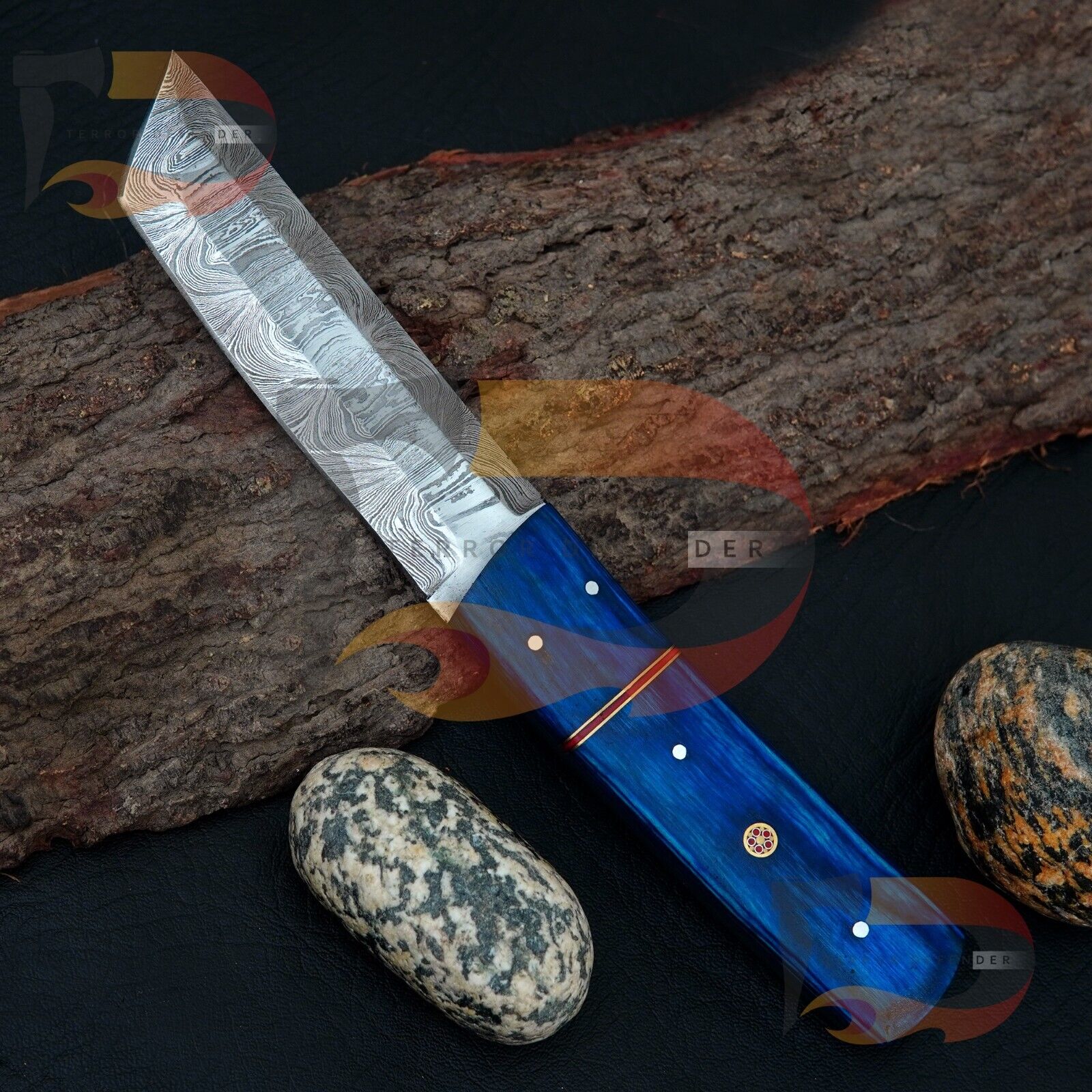 Custom Handmade 9''inch Damascus steel Tanto Knife/Skinning /Rose/Sheath