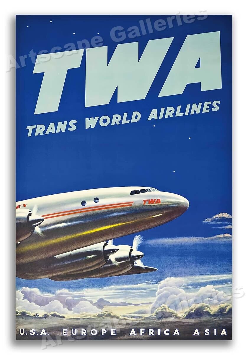 1950s Vintage Style TWA Airlines Travel Poster - 16x24