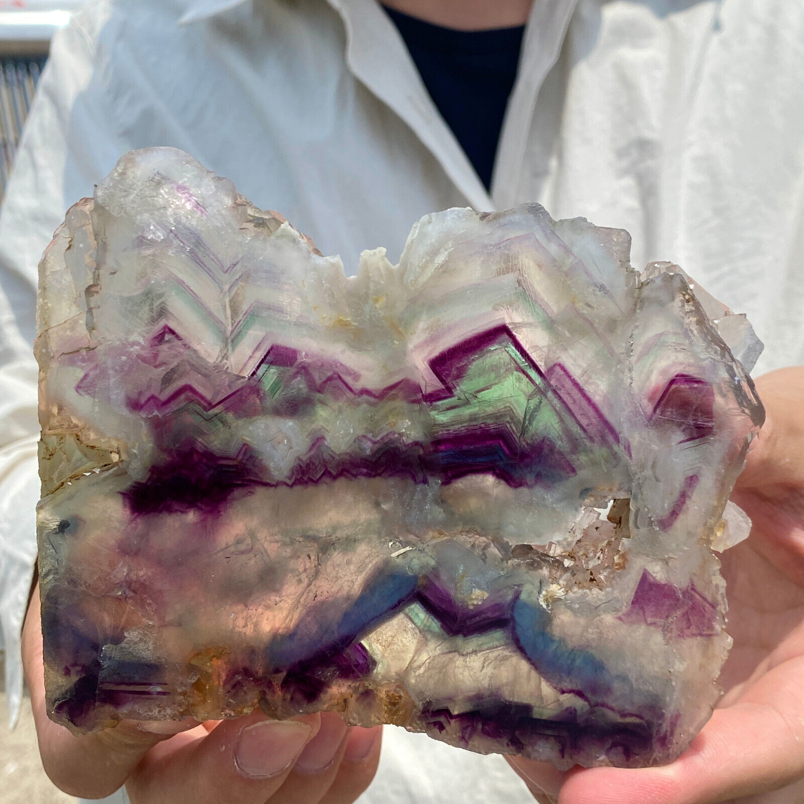 458g Natural beautiful Rainbow Fluorite Crystal Rough stone specimens