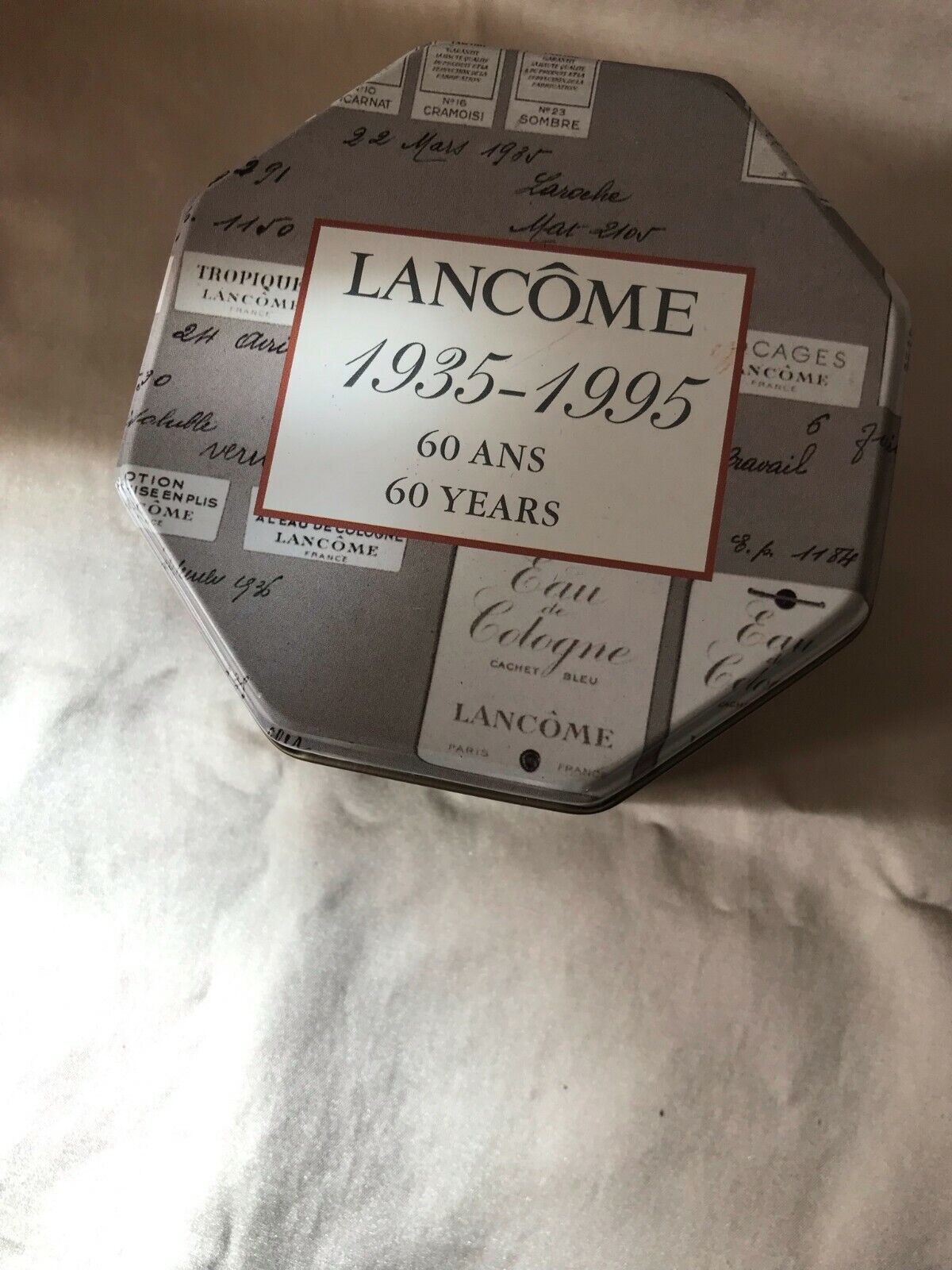 Vtg 1935-1995 Lancome Perfumes 60 Years Anniversary Hexagonal Tin Box