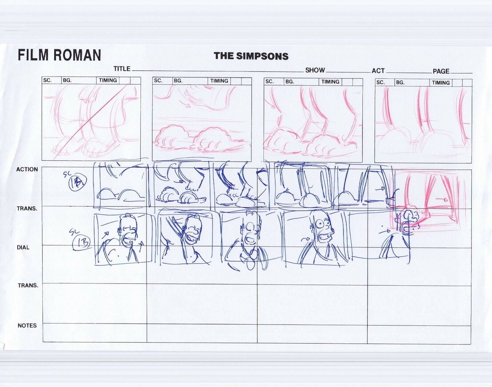 Simpsons Original Art Pencils Storyboard Concept Panels on Film Roman Sheet