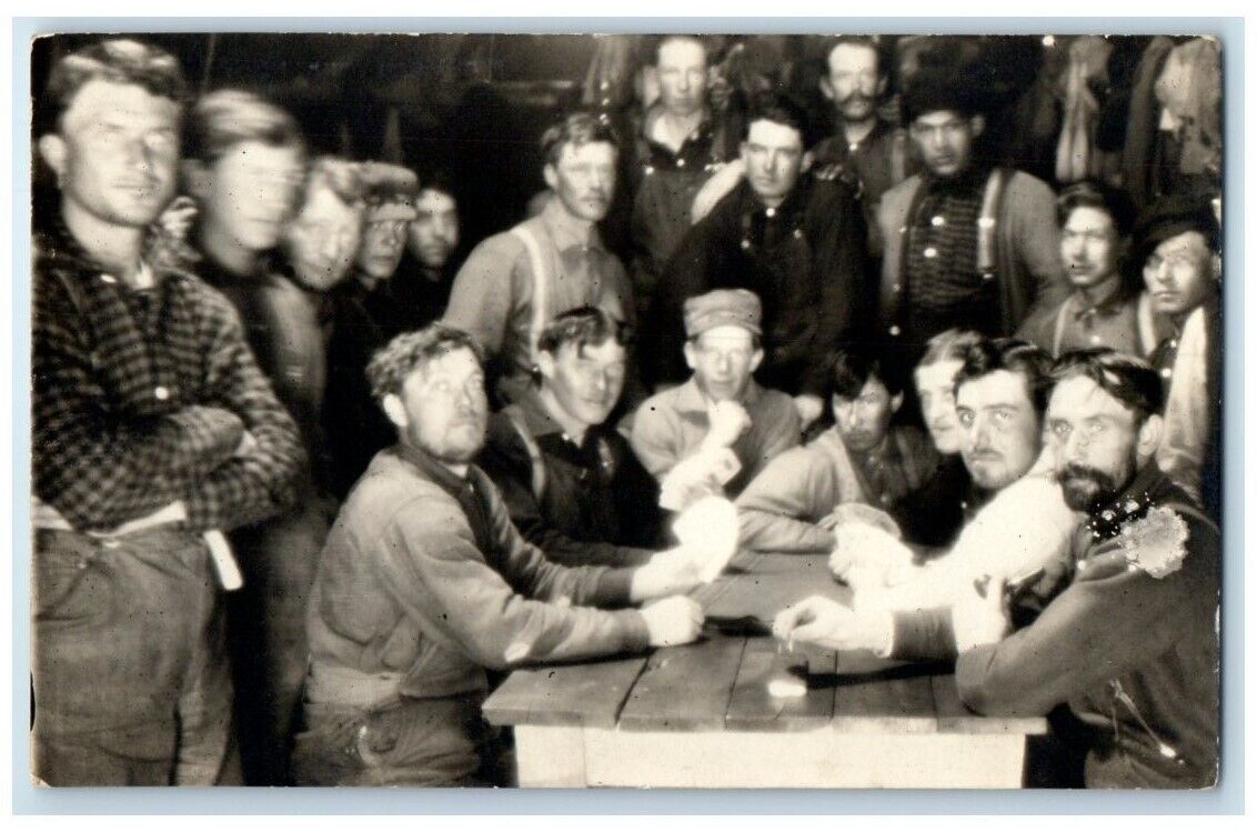 c1910\'s Loggers Playing Poker Game Gambling Interior View RPPC Photo Postcard