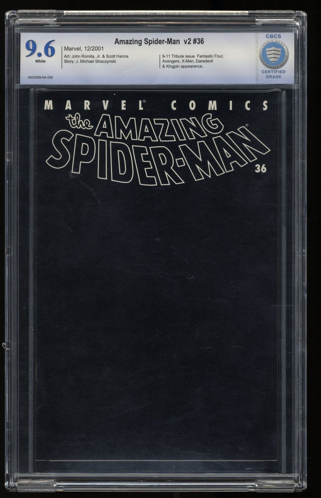 Amazing Spider-Man (1999) #36 CBCS NM+ 9.6 9/11 World Trade Center Black Cover